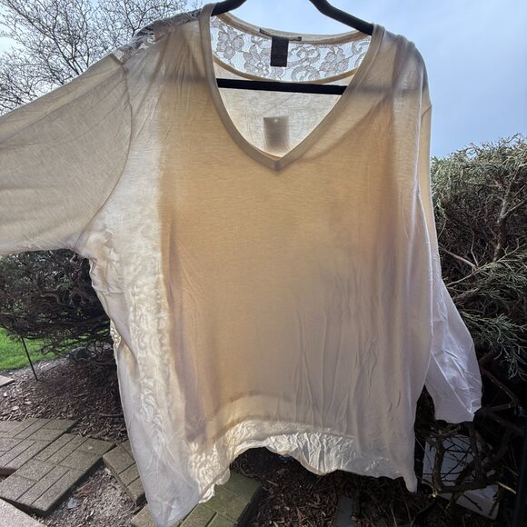 Kate & Mallory Lace Back 3/4 Sleeve Ivory Pullover Top Women's Plus Size 2X NWT - Picture 1 of 13